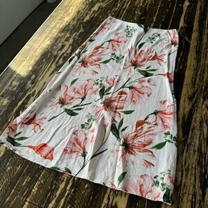 ANTHROPOLOGIE - Satin White Flower Midi Skirt - SMALL